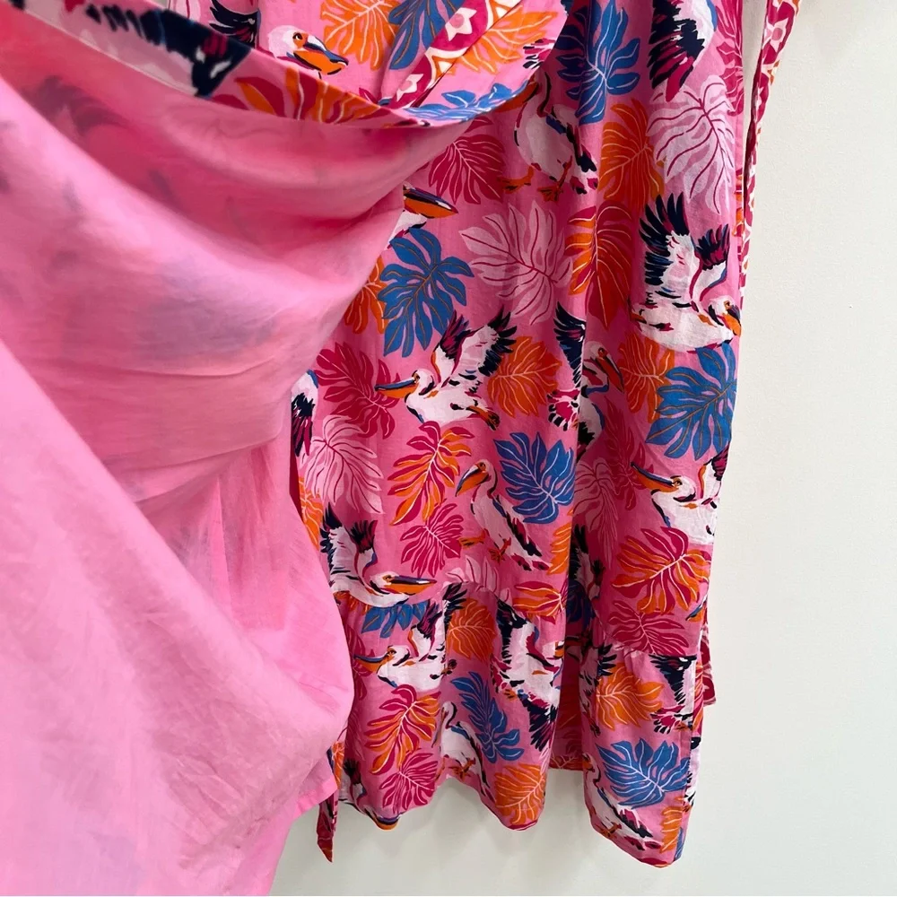 Printfresh Gabriela Midi Dress in Pelican Palms Pink Blue Wrap Style Large - Picture 11 of 16